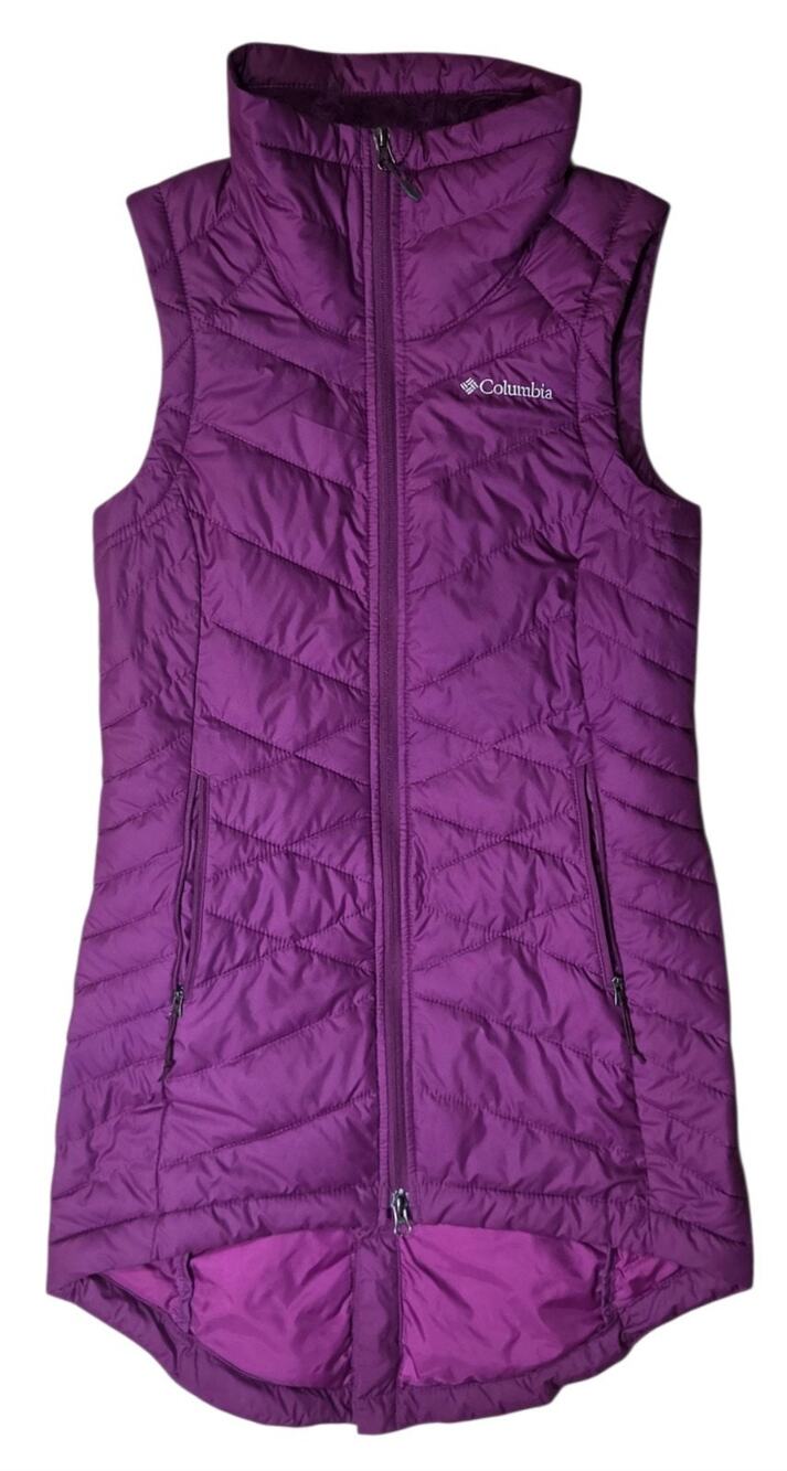 Columbia Heavenly Long Puffer Vest Womens XSmall Purple Omni-Heat Insulated